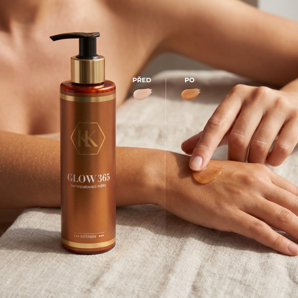 Samoopalovací mléko Glow 365 před a po aplikaci – přirozené opálení